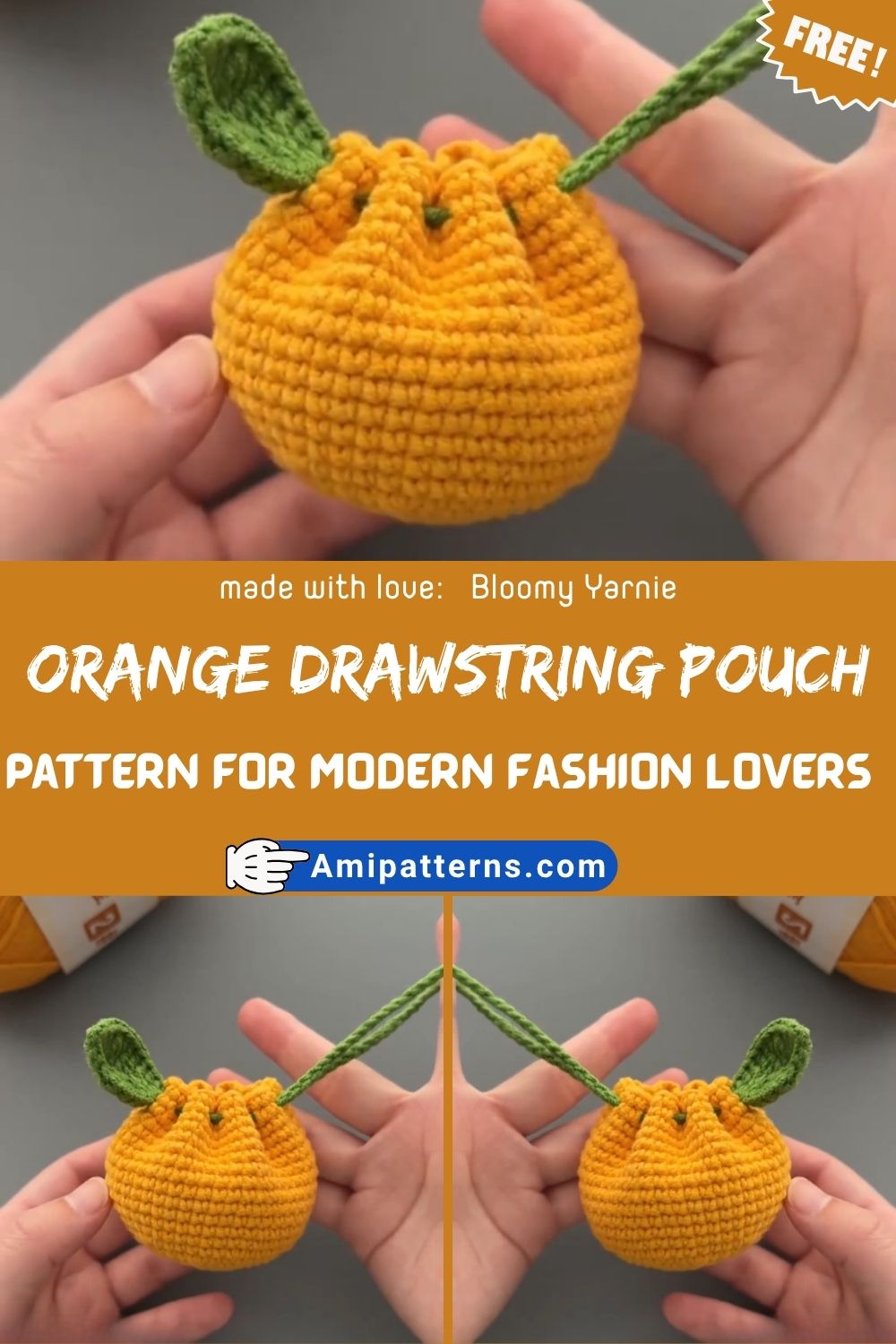 Polished Crochet Orange Drawstring Pouch Cute Pattern for Modern Fashion Lovers