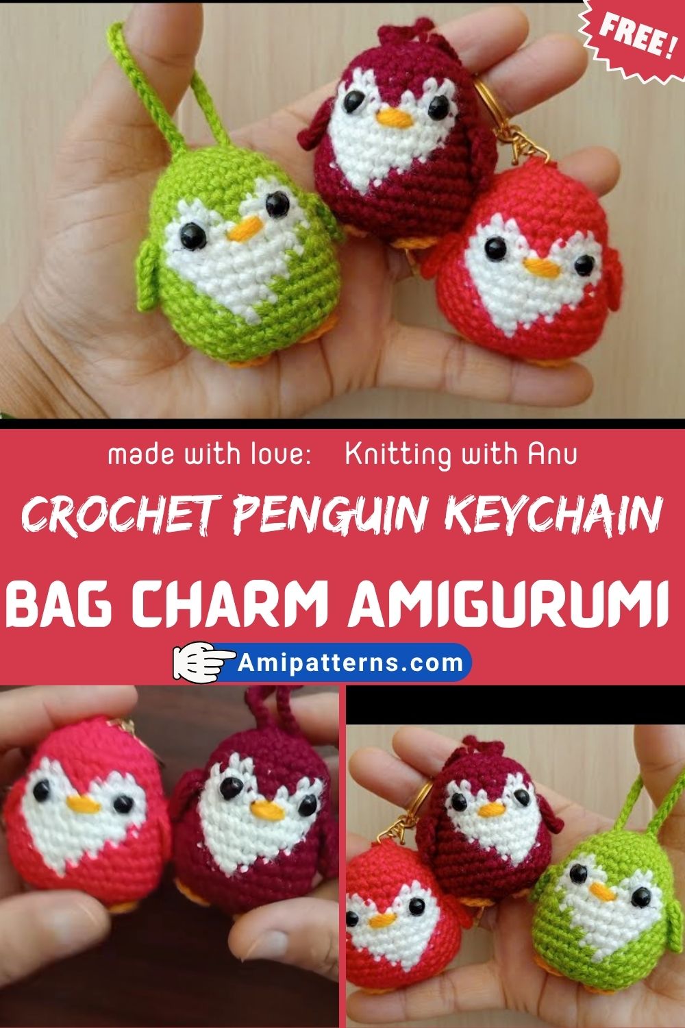 Unique Crochet penguin keychain bag charm Amigurumi Pattern Toy