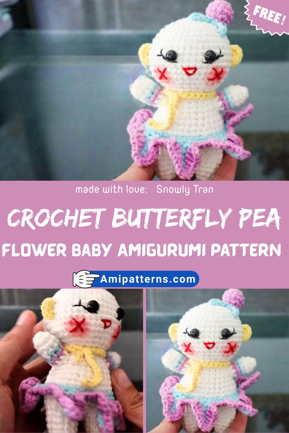 Vibrant Crochet Butterfly Pea Flower baby Amigurumi Pattern