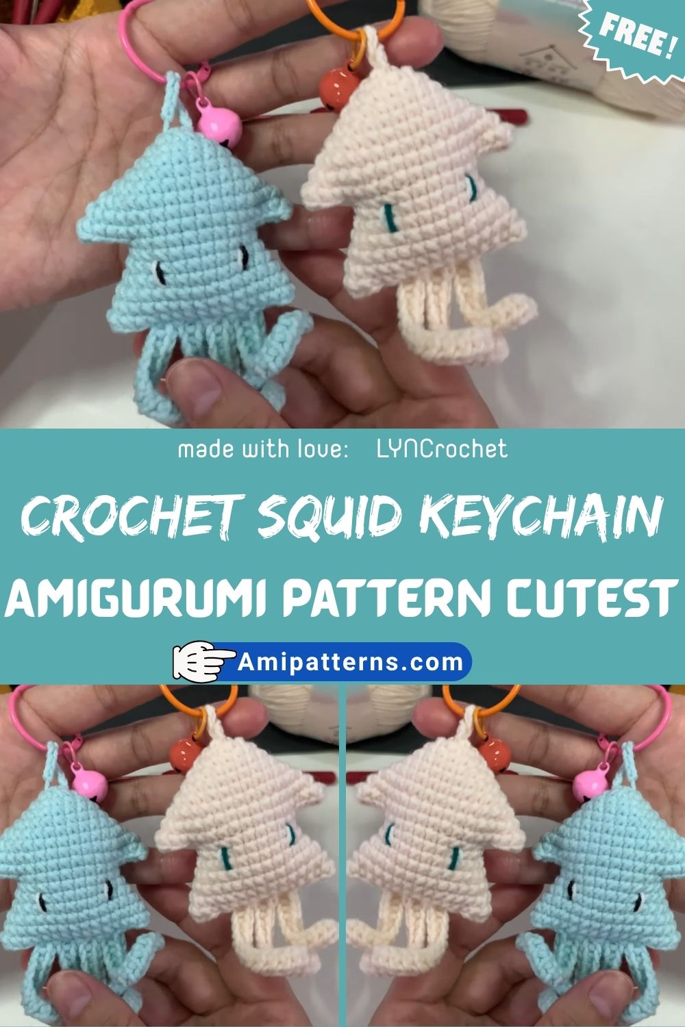 Crochet Squid Keychain Amigurumi Pattern Cutest Handmade Gift for Ocean & Sea Lovers