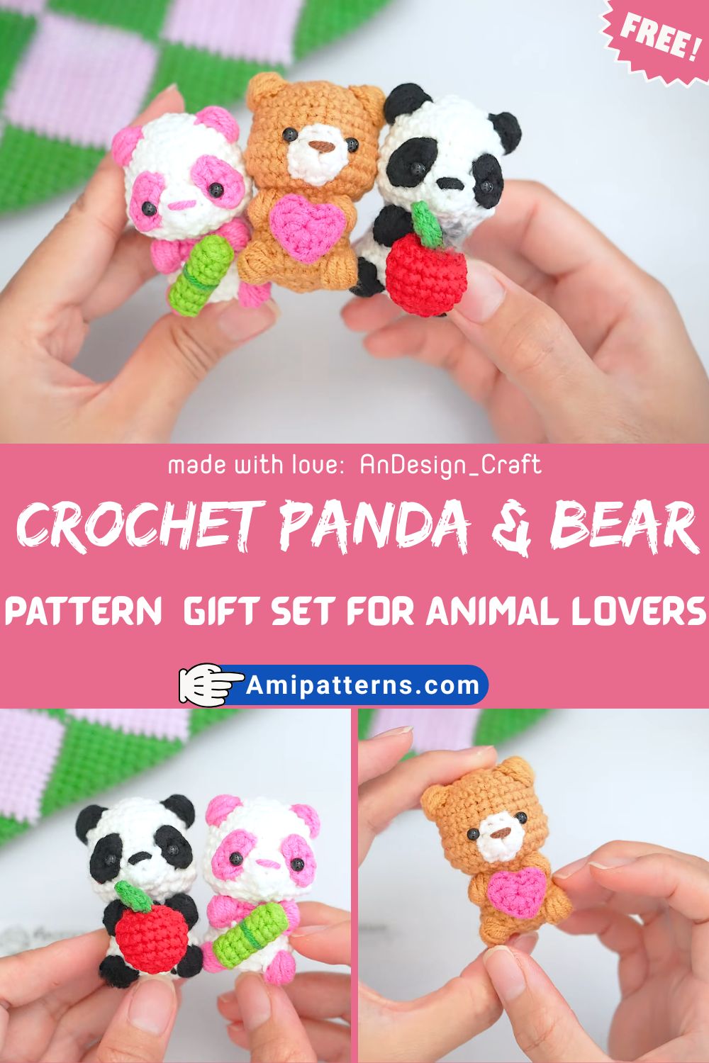 Handmade Crochet Panda & Bear Amigurumi Pattern Sweetest Gift Set for Animal Lovers