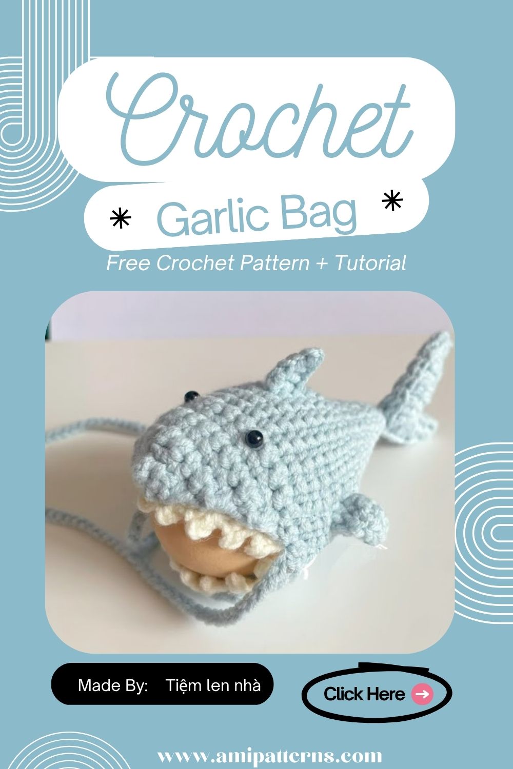 Incredible Crochet Shark-Shaped Garlic Bag Pattern for Cute Character Looks