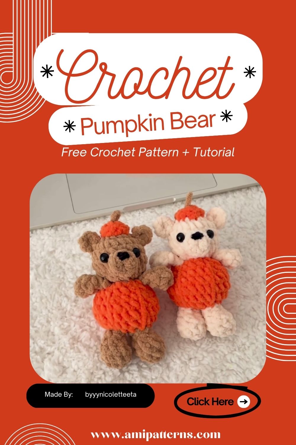Gorgeous Crochet Pumpkin Bear Keychain Amigurumi Pattern Toy  