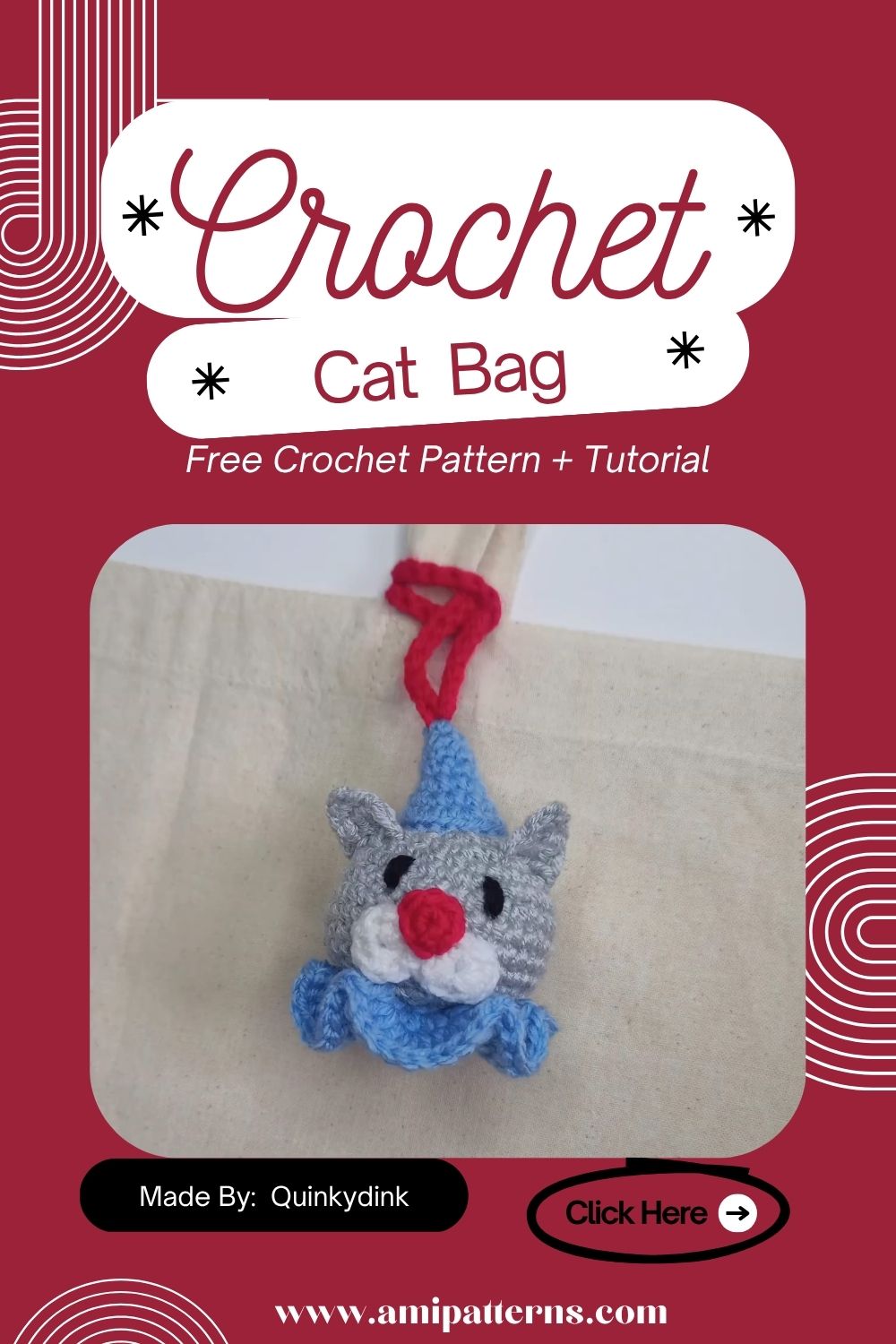 Genuine Crochet Clown Cat Bag Charm Amigurumi Pattern for Fun Decor