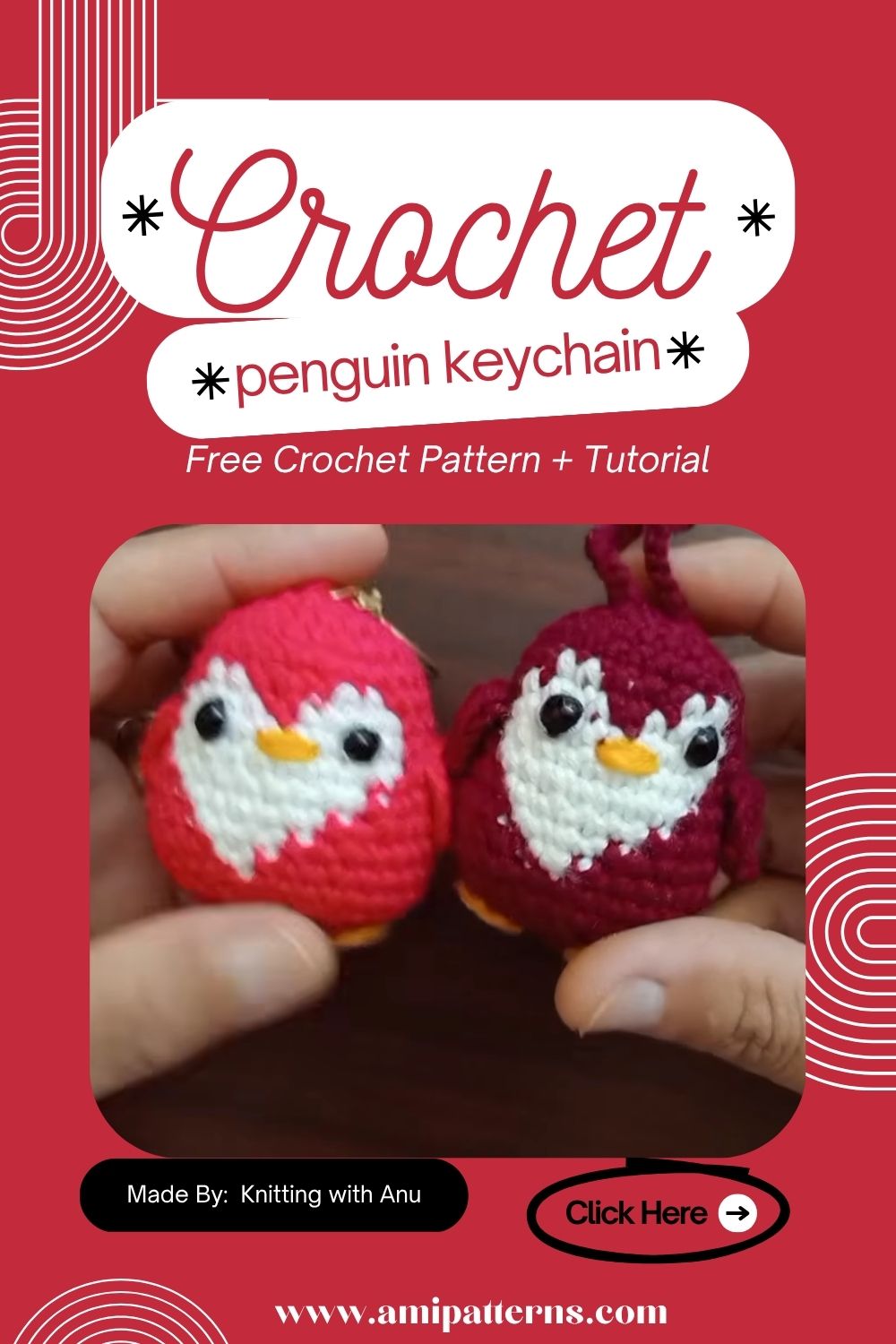 Unique Crochet penguin keychain bag charm Amigurumi Pattern Toy 