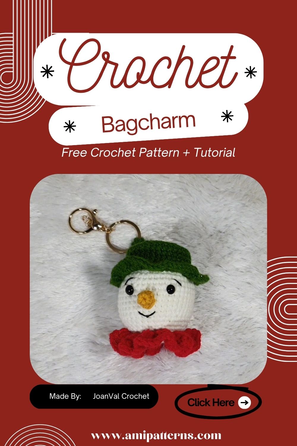 Crochet Christmas Snowman Bagcharm Amigurumi Pattern for Fashion Appeal