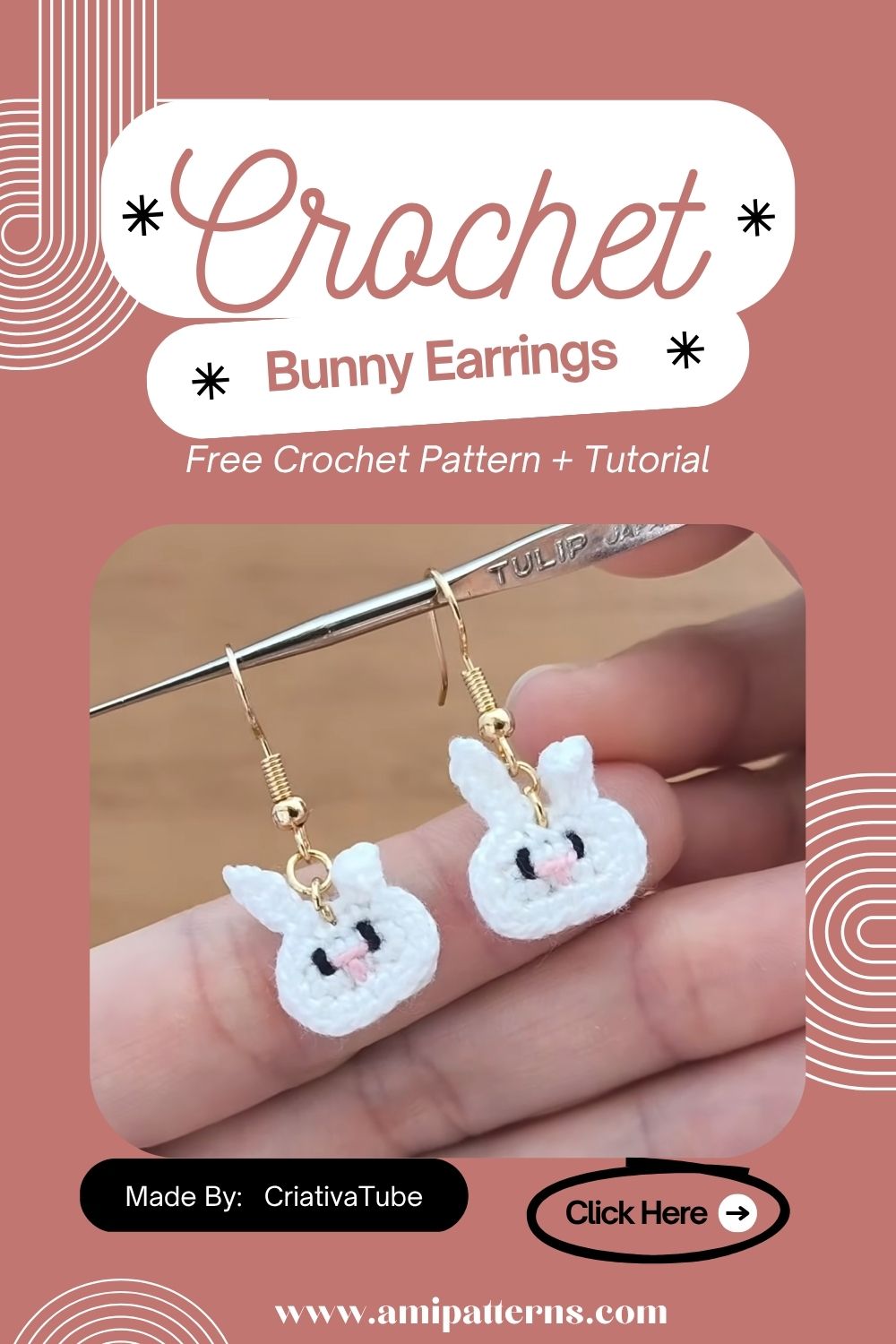 Polished Crochet Bunny Earrings Jewelry Free Amigurumi Pattern for Beginner