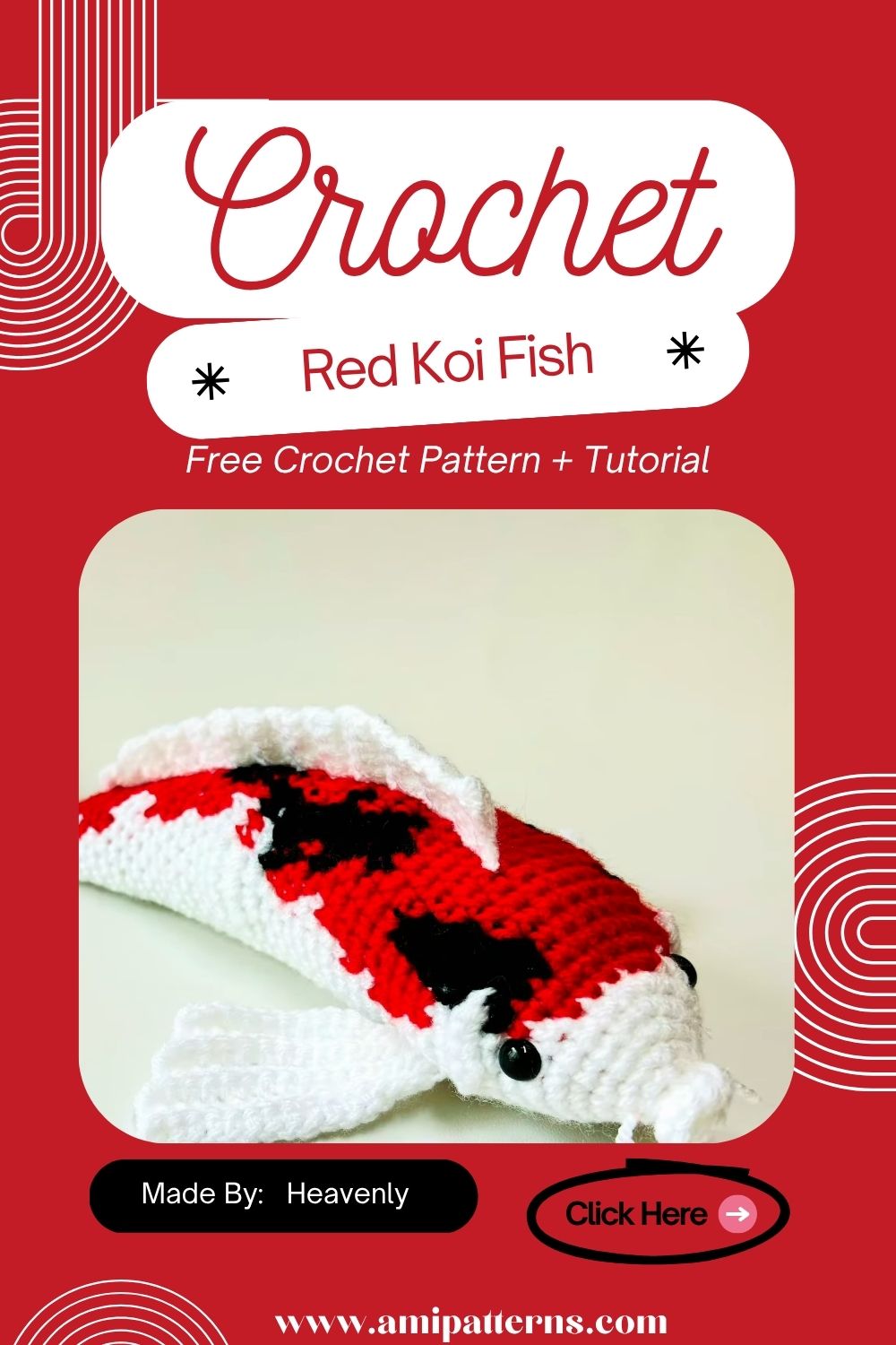 Passionate Crochet White Red Koi Fish Amigurumi Plush Home Decor