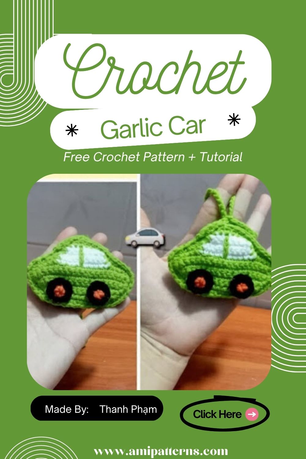 Precious Crochet Funny Pickpocket Garlic Car Pattern for Warm Vibes