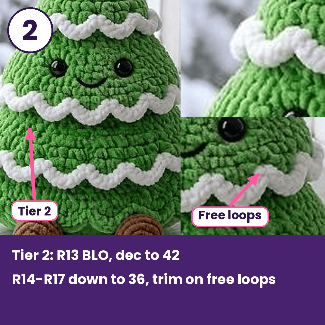 First ledge and second tier of the crochet Christmas tree