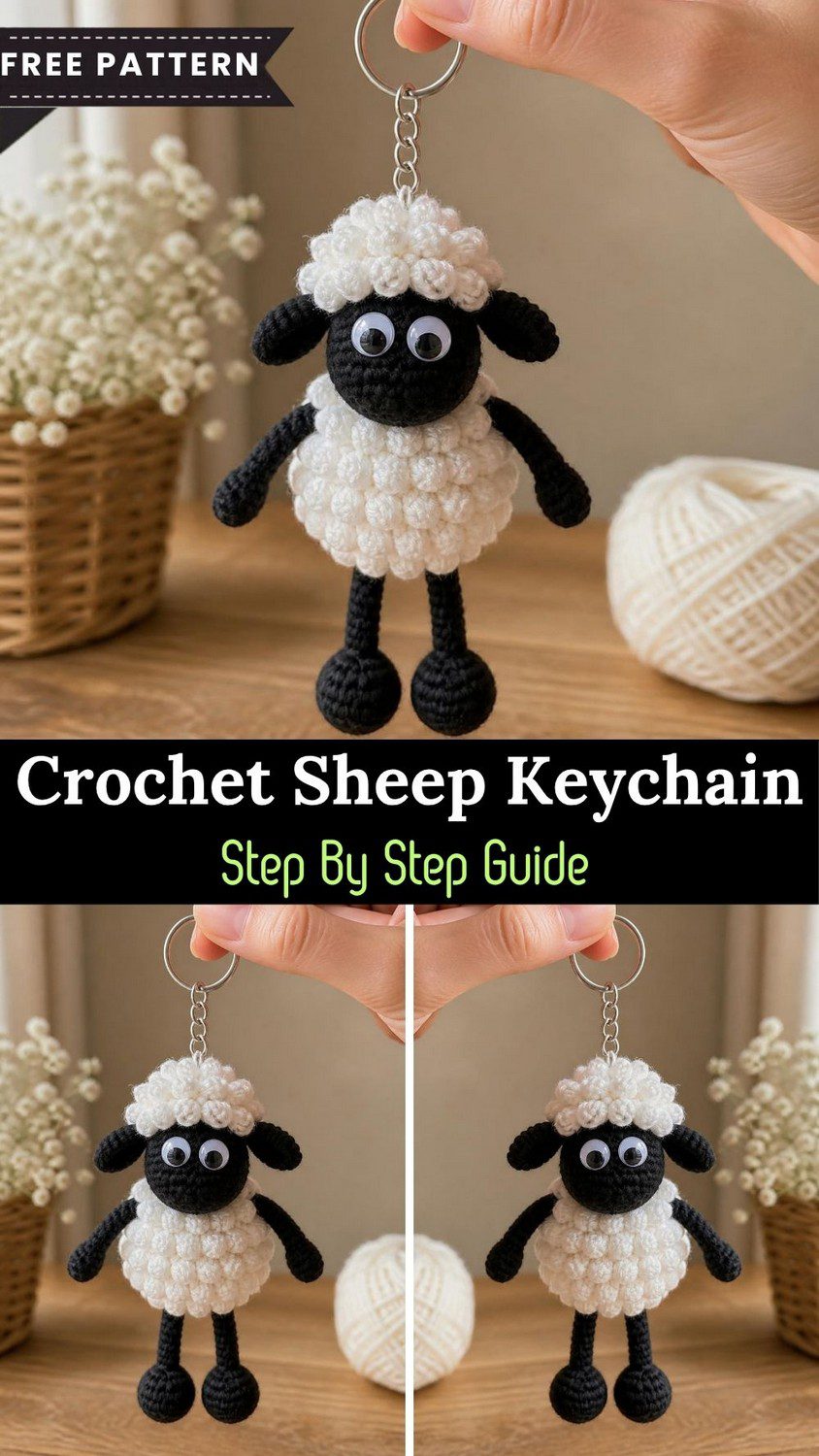 Fluffy Crochet Sheep Keychain Pattern