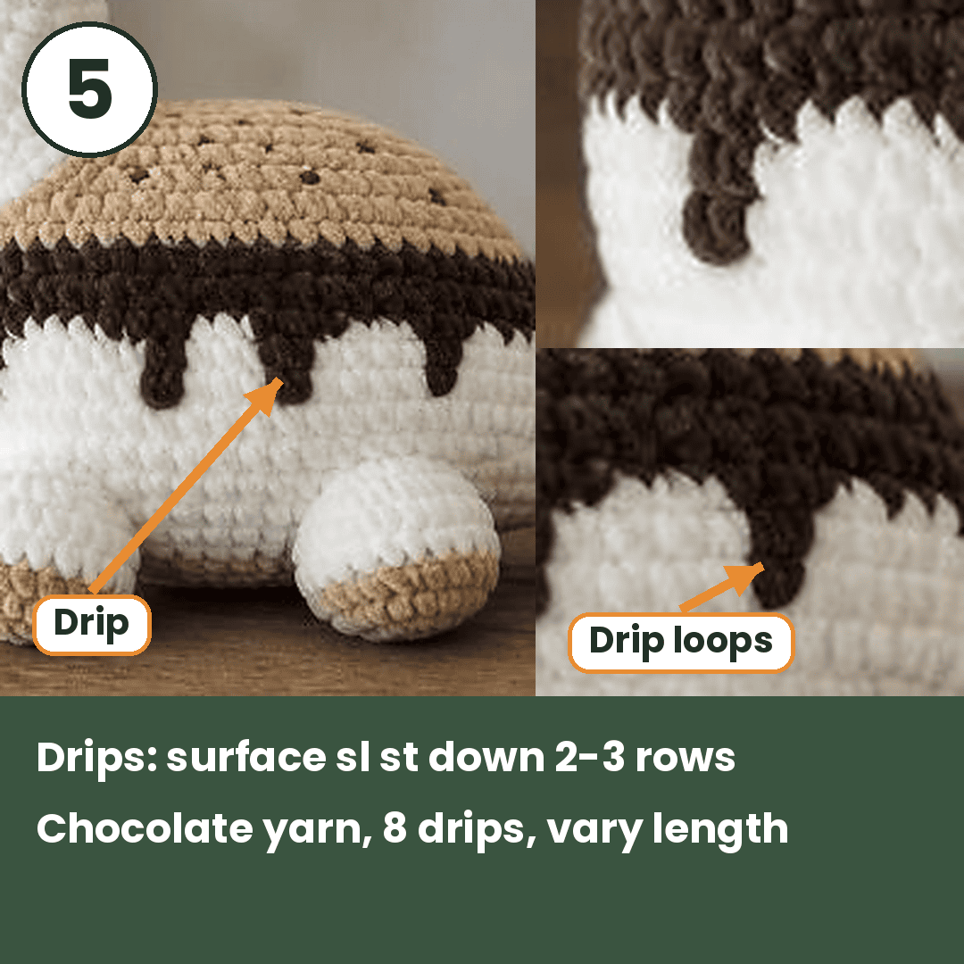 Four short tan and cream legs for the crochet smores dinosaur