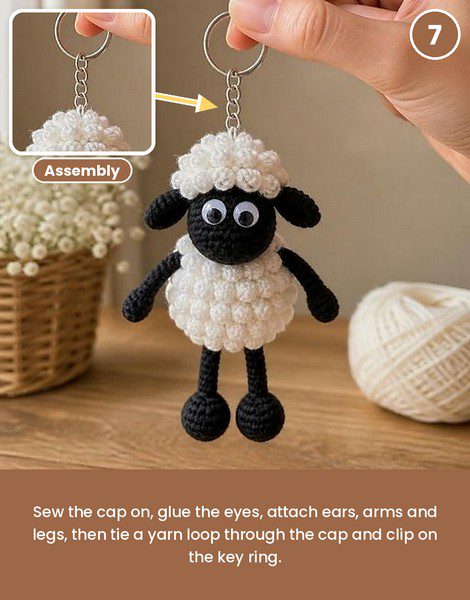 Long black legs ready to sew onto the sheep keychain.