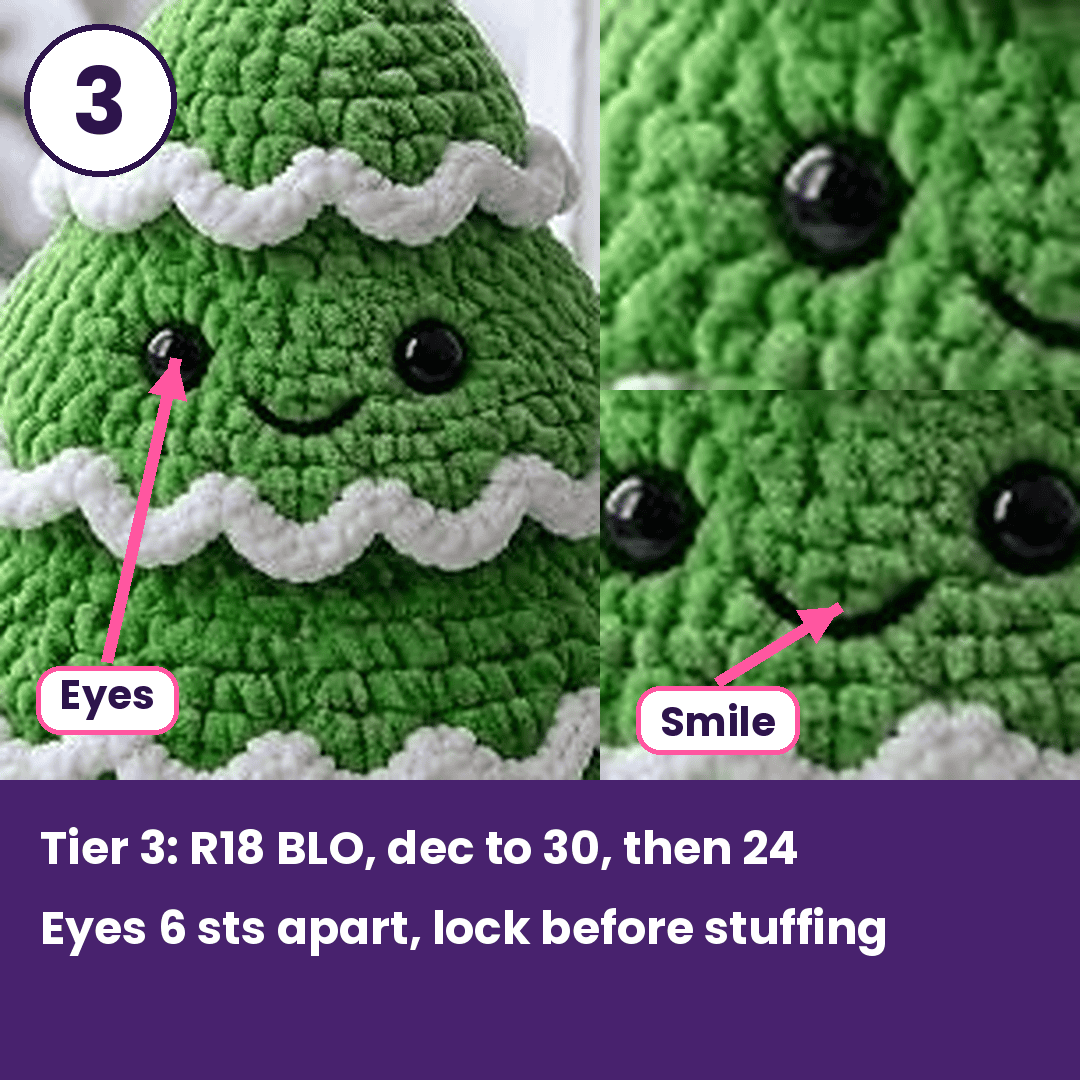 Second ledge and third tier of the crochet Christmas tree